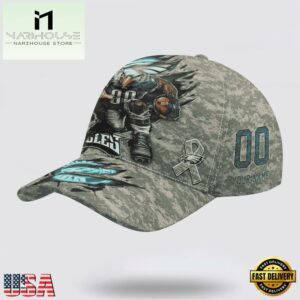 Custom Name And Number NFL Eagles Camo Mascot Classic Baseball Cap