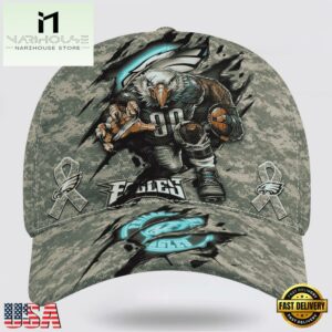 Custom Name And Number NFL Eagles Camo Mascot Classic Baseball Cap