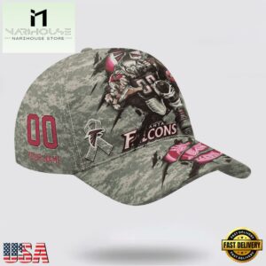 Custom Name And Number NFL Falcons Camo Mascot Classic Baseball Cap