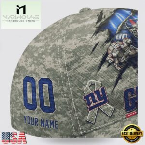 Custom Name And Number NFL Giants Camo Mascot Classic Baseball Cap