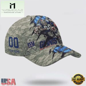 Custom Name And Number NFL Giants Camo Mascot Classic Baseball Cap