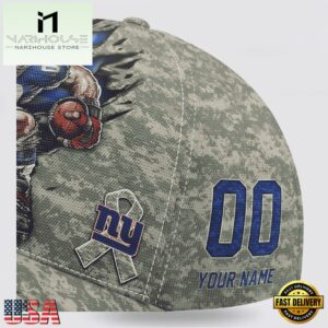 Custom Name And Number NFL Giants Camo Mascot Classic Baseball Cap
