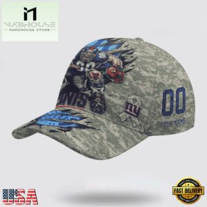 Custom Name And Number NFL Giants Camo Mascot Classic Baseball Cap