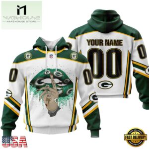 Custom Name And Number NFL Green Bay Packers Lips All Over Print Hoodie