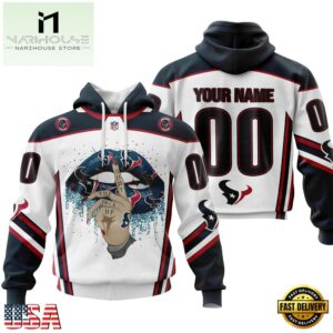 Custom Name And Number NFL Houston Texans Lips All Over Print Hoodie