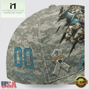 Custom Name And Number NFL Jaguars Camo Mascot Classic Baseball Cap