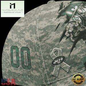 Custom Name And Number NFL Jets Camo Mascot New Design Baseball Cap 12 Custom Name And Number NFL Jets Camo Mascot Classic Baseball Cap