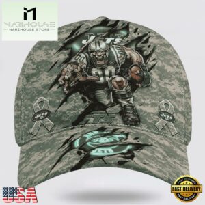Custom Name And Number NFL Jets Camo Mascot Classic Baseball Cap
