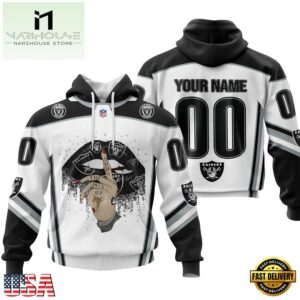 Custom Name And Number NFL Las Vegas Raiders Lips All Over Print Hoodie