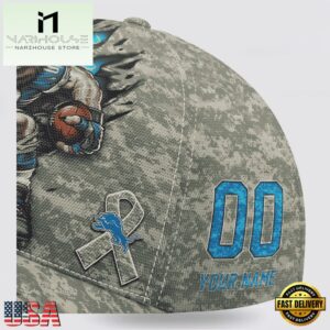 Custom Name And Number NFL Lions Camo Mascot Classic Baseball Cap