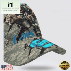 Custom Name And Number NFL Lions Camo Mascot Classic Baseball Cap