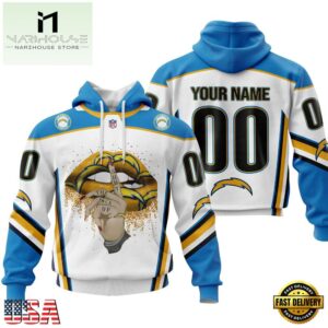 Custom Name And Number NFL Los Angeles Chargers Lips All Over Print Hoodie