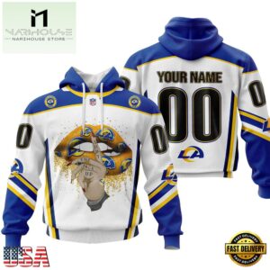 Custom Name And Number NFL Los Angeles Rams Lips All Over Print Hoodie