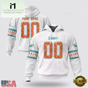 Custom Name And Number NFL Miami Dolphins Christmas Spirit All Over Print Hoodie Shirt