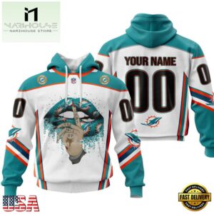 Custom Name And Number NFL Miami Dolphins Lips All Over Print Hoodie