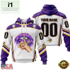 Custom Name And Number NFL Minnesota Vikings Lips All Over Print Hoodie