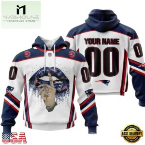Custom Name And Number NFL New England Patriots Lips All Over Print Hoodie