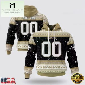 Custom Name And Number NFL New Orleans Saints Christmas Spirit All Over Print Hoodie Shirt