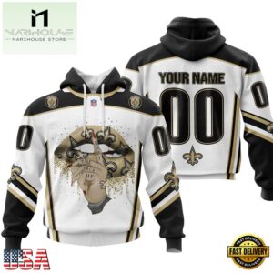 Custom Name And Number NFL New Orleans Saints Lips All Over Print Hoodie