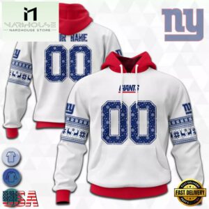 Custom Name And Number NFL New York Giants Christmas Spirit All Over Print Hoodie Shirt