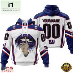 Custom Name And Number NFL New York Giants Lips All Over Print Hoodie