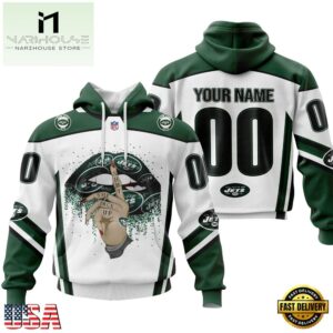 Custom Name And Number NFL New York Jets Lips All Over Print Hoodie