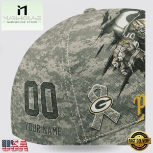 Custom Name And Number NFL Packers Camo Mascot New Design Baseball Cap 12 Custom Name And Number NFL Packers Camo Mascot Classic Baseball Cap