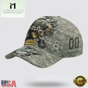 Custom Name And Number NFL Packers Camo Mascot Classic Baseball Cap