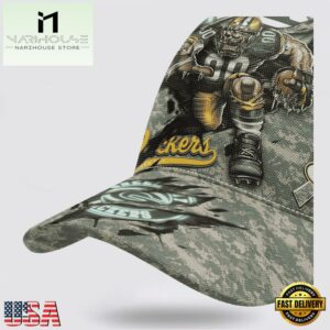 Custom Name And Number NFL Packers Camo Mascot New Design Baseball Cap 11 Custom Name And Number NFL Packers Camo Mascot Classic Baseball Cap