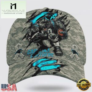 Custom Name And Number NFL Panthers Camo Mascot Classic Baseball Cap