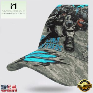 Custom Name And Number NFL Panthers Camo Mascot Classic Baseball Cap
