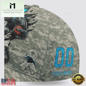 Custom Name And Number NFL Panthers Camo Mascot Classic Baseball Cap