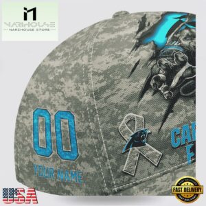 Custom Name And Number NFL Panthers Camo Mascot Classic Baseball Cap