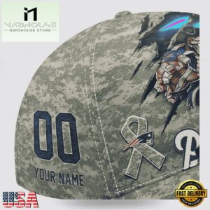 Custom Name And Number NFL Patriots Camo Mascot Classic Baseball Cap