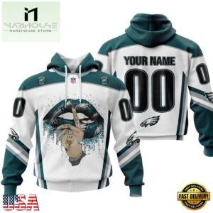 Custom Name And Number NFL Philadelphia Eagles Lips All Over Print Hoodie