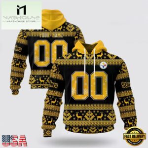 Custom Name And Number NFL Pittsburgh Steelers Christmas Spirit All Over Print Hoodie Shirt