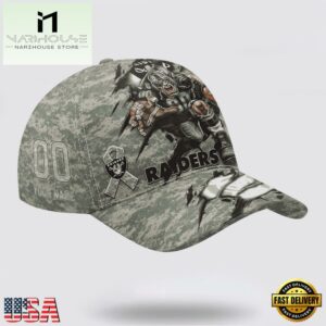 Custom Name And Number NFL Raiders Camo Mascot New Design Baseball Cap 9 Custom Name And Number NFL Raiders Camo Mascot Classic Baseball Cap
