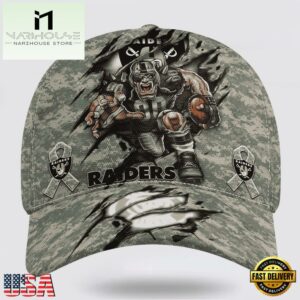 Custom Name And Number NFL Raiders Camo Mascot Classic Baseball Cap