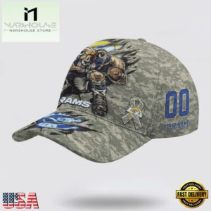 Custom Name And Number NFL Rams Camo Mascot Classic Baseball Cap