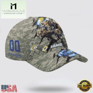 Custom Name And Number NFL Rams Camo Mascot Classic Baseball Cap