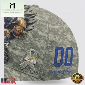 Custom Name And Number NFL Rams Camo Mascot Classic Baseball Cap