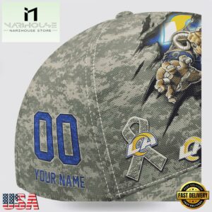 Custom Name And Number NFL Rams Camo Mascot Classic Baseball Cap