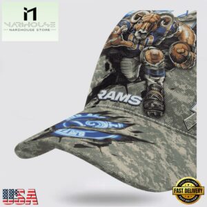 Custom Name And Number NFL Rams Camo Mascot Classic Baseball Cap