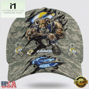Custom Name And Number NFL Rams Camo Mascot Classic Baseball Cap