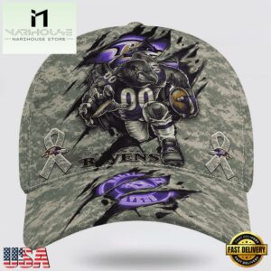 Custom Name And Number NFL Ravens Camo Mascot Classic Baseball Cap