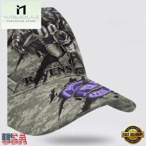 Custom Name And Number NFL Ravens Camo Mascot Classic Baseball Cap