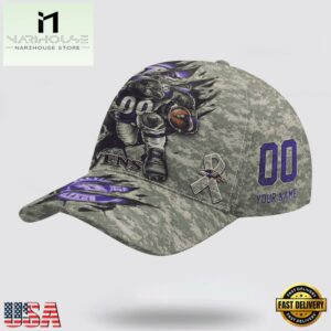 Custom Name And Number NFL Ravens Camo Mascot Classic Baseball Cap