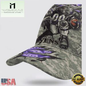 Custom Name And Number NFL Ravens Camo Mascot Classic Baseball Cap