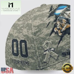 Custom Name And Number NFL Seahawks Camo Mascot Classic Baseball Cap