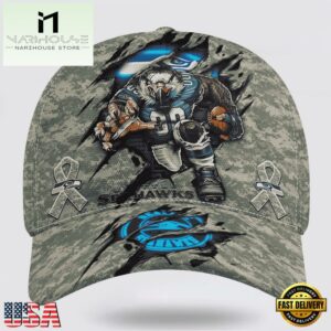 Custom Name And Number NFL Seahawks Camo Mascot Classic Baseball Cap